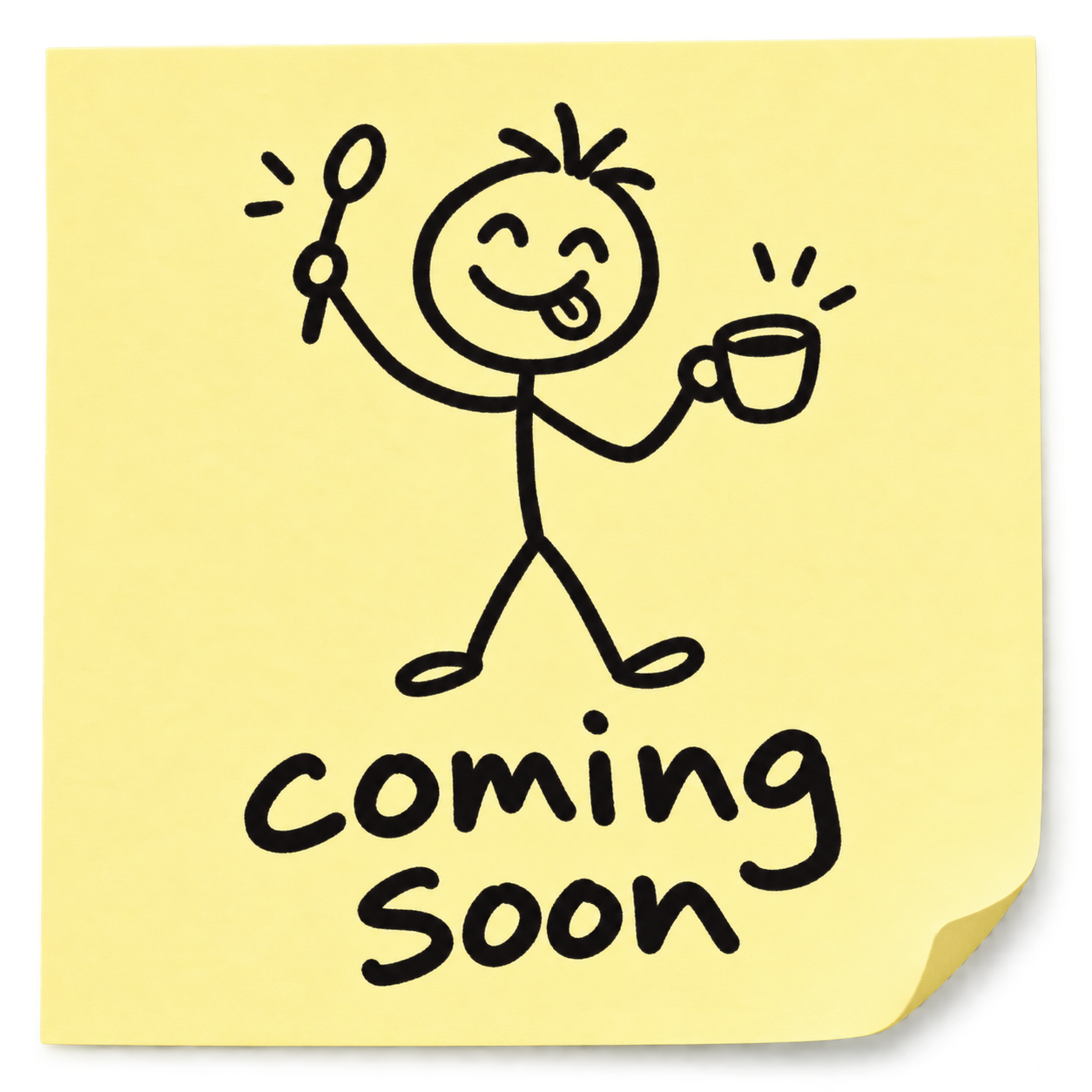 A stick man with a cupping spoon and coffee cup; coming soon.